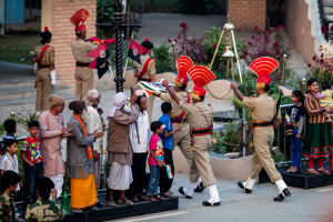 Indian BSF soldiers marching the flag in, Attari-Wagah Border, Amritsar Punjab India