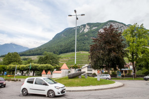 Bottle Fountain in the Traffic Circle, Aigle, Switzerland