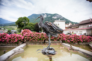 Bird sculpture in a fountain, Place Alphonse Mex, Fountain 8, Aigle, Switzerland