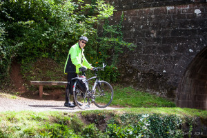Man and Bicycle, Tiverton Canal towpath, Devon UK