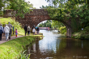 People walking on the canal towpath, Tiverton, Devon UK