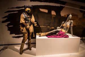 Mannequins in Princess Leia's Bounty hunter and Slave Bikini costumes, Star Wars and the Power of Costume exhibit in the EMP, Seattle