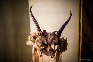 Flowered mask with horns, Fantasy: World of Myths and Magic exhibit in the EMP, Seattle