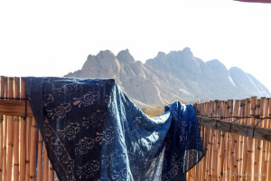 Sarong over a campsite toilet door, The Spitzkoppe, Namibia