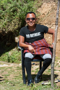 Bhutanese border guard in sunglasses.