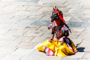 Cham dancer in a wolf head mask, Wangduephodrang Dzongkhag Dzong, Central Bhutan.