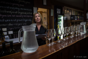 Jugs of water and empty wine glasses, Cellar Door, Pokolbin AU