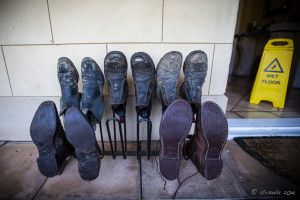 Workboots on a shoe-rack, Vinden Estate, Pokolbin AU