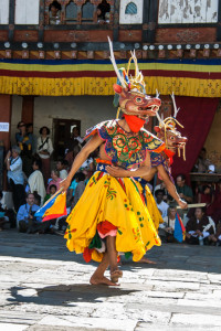 Stag cham dancing, Wangduephodrang Dzongkhag Dzong, Central Bhutan.