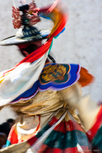 Black hat dancer in motion, Wangduephodrang Dzongkhag Dzong, Central Bhutan.