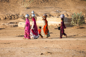 Women with water pots on their heads, Thar Desert Rajasthan