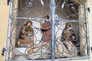 Diorama behind a metal screen, Assumption of Our Lady Church, Kelheim Bavaria
