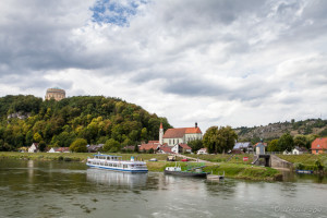 View of Kelheim and the Befreiungshalle Monument from the Danube, Germany