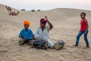 Man and boy musicians in turbans, Thar Desert Rajasthan