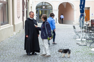 Monk and layperson, Weltenburg Abbey, Bavaria