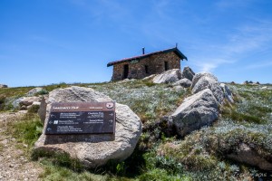 Seaman's Hut and signpost, Kosciuszko National Park AU
