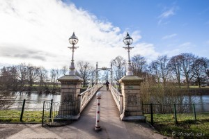The Victoria Footbridge, Hereford, UK, in winter light.