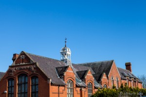 Blue sky over a Victorian rooftop, Hereford UK