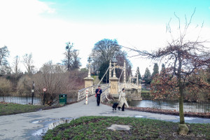 People on the south side of the Victoria Footbridge, Hereford UK