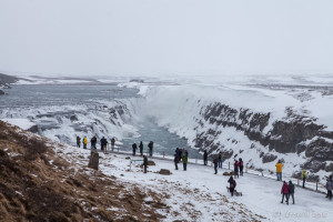 people walking down to Gullfoss waterfall, Iceland