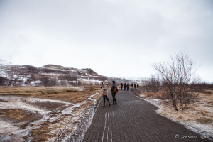 People on a pathway at Geyser, Iceland