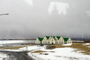 Golden Circle Apartments viewed from a bus window, Iceland