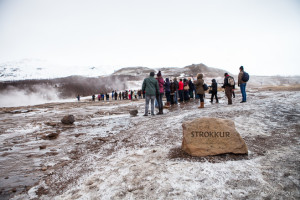 People waiting for Strokkur to erupt, Geyser, Iceland