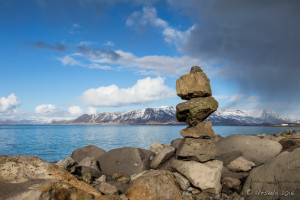 Cairn of rocks on the Reykjavik Waterfront