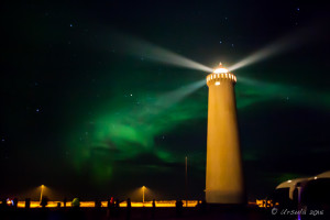 Garðskagi Lighthouse with Northern Lights, Garður Iceland