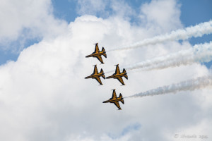 Eight Black Eagles flying in a fan formation, Singapore Airshow 2016