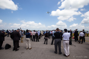 People on the cement at Changi watching an Airbus A350 XWB