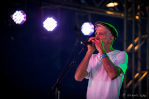 Father Parker on harmonica, Byron Bay Bluesfest 2016