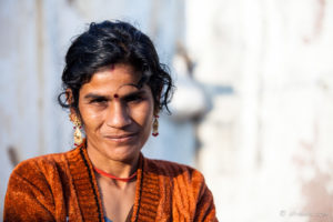 Rajasthani Woman in an Orange sweater, Thar Desert village, India