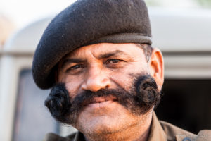 Indian man in a curling moustache, Khiyasariya village, India