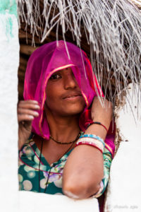 Woman in Pink veil, Khiyasariya village, India