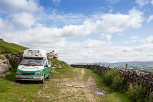 Ice-cream truck, Twisleton Lane, Ingleton Waterfalls Trail, North Yorkshire, UK