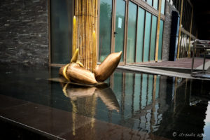 Bronze sculpture of sprouting rice on water, , Naman Retreat Danang Vietnam