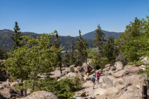 Walkers on the Pathway up to Castle Rock, Big Bear Mountains CA USA