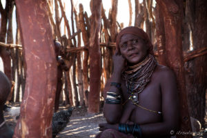 Portrait: Old Himba Woman in a head scarf, Kunene, Namibia