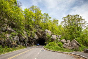 Car exiting the Thornton Gap Tunnel, Shenandoah National Park VA