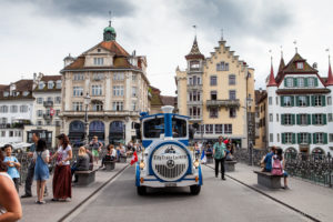 Lucerne City Train on the Rathaussteg, Switzerland