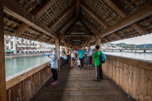 Tourists on the Chapel Bridge - Kapellbrücke, Lucerne Switzerland