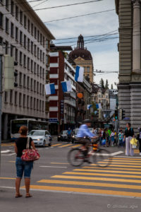 Blurry bicycle in a Lucerne intersection, Switzerland