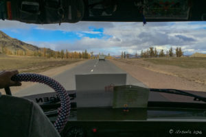 View from a UAZ Into a Larch Forest , Mongolia