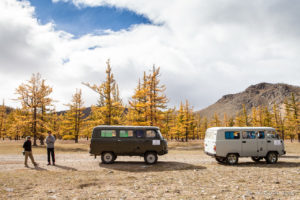 UAZs parked at Chuluut Gorge, Mongolia