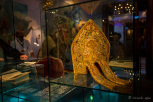 Glass case with an ornate Golden Mitre, Melk Abbey museum,