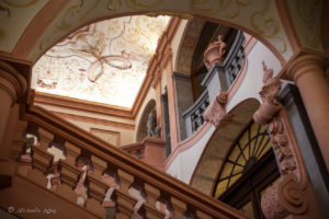 Looking up a stairwell inside the Melk Abbey, Austria