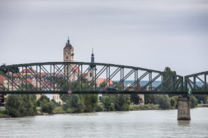 Donaubrücke Stein-Mautern Krems a.d. Donau from the Danube, Wachau Austria
