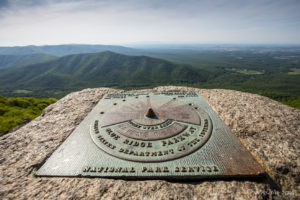 Metal signboard at Ravens Roost Overlook, Blue Ridge Parkway, VA USA
