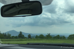 View of pastoral lands from a car Window, Blue Ridge Parkway, VA USA